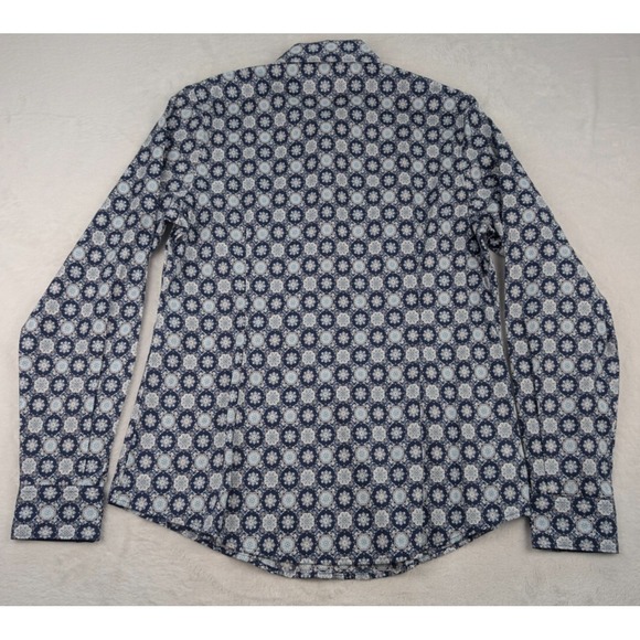 Cinch Long Sleeve‎ Button Up Shirt Womens Large Blue Floral Geometric Print NWT - Picture 7 of 8